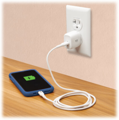 USB-C Wall Charger with USB-C to Lightning Cable, 18W PD Charging, GaN Technology, White