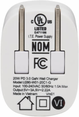 USB-C Wall Charger, 1-Port, GaN Technology, 20W PD 3.0, White