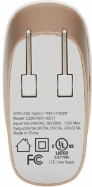 USB-C Wall Charger, 50W, GaN Technology, USB-C Power Delivery 3.0, White