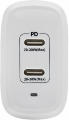 Dual-Port USB-C Wall Charger, GaN Technology, 40W PD Charging (20W+20W or 30W), White