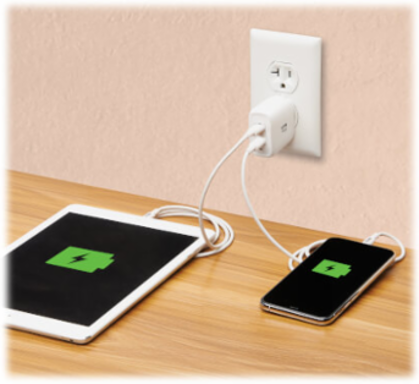 Dual-Port USB-C Wall Charger, GaN Technology, 40W PD Charging (20W+20W or 30W), White