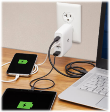 4-Port USB Wall Charger, GaN Technology, 100W PD Charging, 2 USB-C & 2 USB-A, White