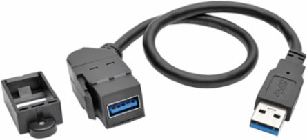 USB 3.0 All-in-One Keystone Extension Cable, 1 ft., Angled Connector, Black