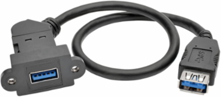 USB 3.0 Female Keystone Coupler Cable, 1 ft., Black, Angled Connector