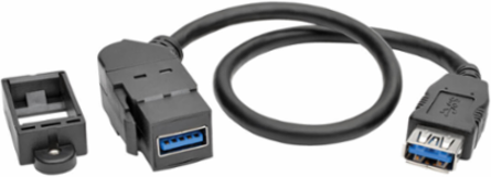 USB 3.0 Female Keystone Coupler Cable, 1 ft., Black, Angled Connector