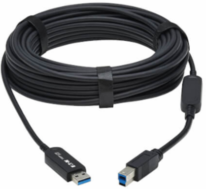 Fiber Active Optical Cable, USB 3.2 Gen 1, 5 Gbps, A to B M/M, Plenum-Rated, Black, 15 m