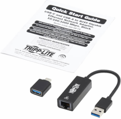 Network Adapter, USB-C/USB-A to Gigabit Ethernet RJ45, USB 3.2 Gen 1, Black