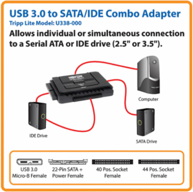 USB 3.0 to SATA/IDE Adapter for 2.5 Inch & 3.5 Inch Drives, 6 Gbps Transfer Speed