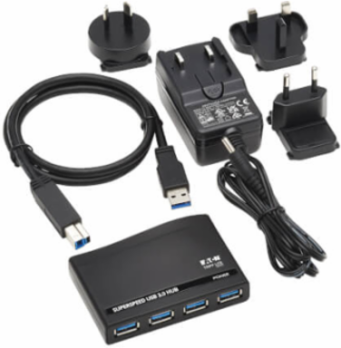 USB Hub, 4-Port Mini, USB-A, USB 3.x (5Gbps), International Plug Adapters