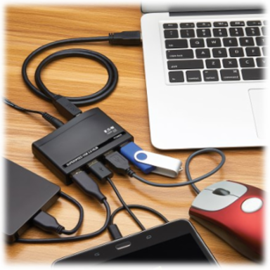USB Hub, 4-Port Mini, USB-A, USB 3.x (5Gbps), International Plug Adapters