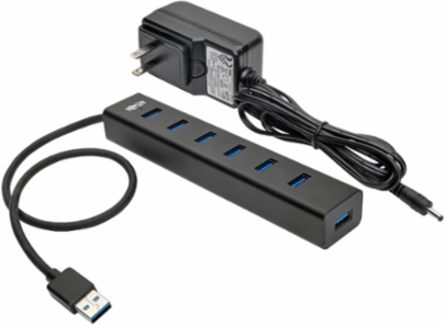 7-Port Portable USB 3.0 Hub, Aluminum, 5V/3A Power Supply