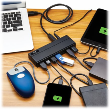 USB Hub, 7-Port, USB-A, Mini, USB 3.x (5 Gbps), International Plug Adapters