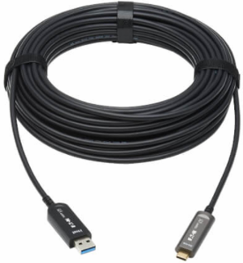 USB-A to USB-C AOC Cable (M/M) - USB 3.2 Gen 2 (10Gbps) Plenum-Rated Fiber Active Optical - Data Only, Black, 15 m (49 ft.)