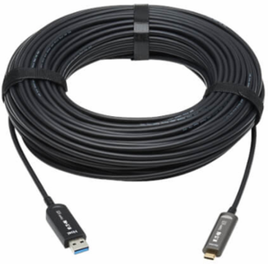 USB-A to USB-C AOC Cable (M/M) - USB 3.2 Gen 2 (10Gbps) Plenum-Rated Fiber Active Optical - Data Only, Black, 30 m (98 ft.)