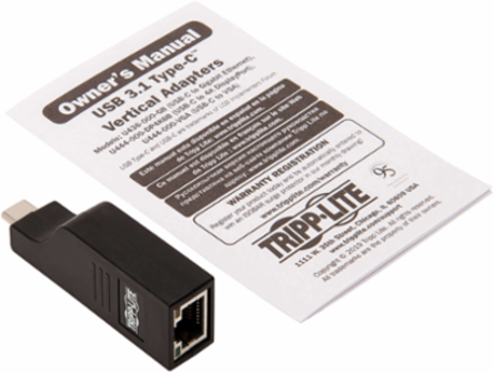 USB-C to Gigabit Ethernet Vertical Adapter, 10/100/1000 Mbps, Black