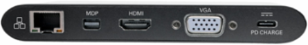USB-C Dual Display Dock, 4K HDMI, VGA, Mini DP, 11 Ports, PD Charging, Black