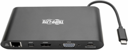 USB-C Dual Display Dock, 4K HDMI, VGA, Mini DP, 11 Ports, PD Charging, Black