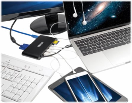 USB-C Dual Display Dock, 4K HDMI, VGA, Mini DP, 11 Ports, PD Charging, Black