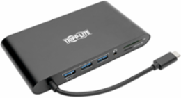USB-C Dual Display Dock, 4K HDMI, VGA, Mini DP, 11 Ports, PD Charging, Black