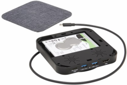 USB-C Dock with Optional Internal Hard Drive, 4K HDMI, USB 3.x (5Gbps), 100W PD Charging, Gray