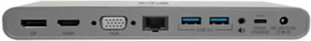 USB-C Dock, Triple Display, 4K HDMI/DP, VGA, USB 3.x (5Gbps) Hub, GbE, 100W PD Charging, EU/UK