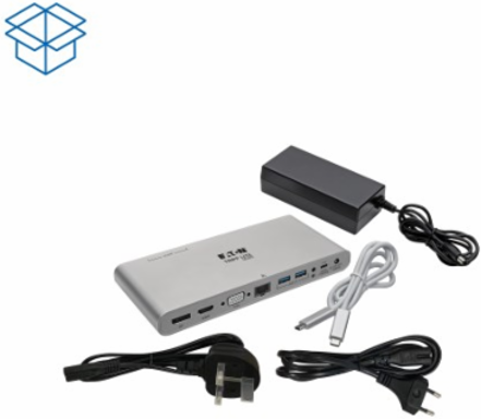 USB-C Dock, Triple Display, 4K HDMI/DP, VGA, USB 3.x (5Gbps) Hub, GbE, 100W PD Charging, EU/UK