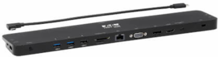 USB-C Dock, Triple Display, 4K HDMI & DP, VGA, USB 3.x (5Gbps)/USB 2.0 Hub, GbE, 100W PD, Black