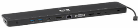 USB-C Dock, Triple Display, 4K HDMI & DP, VGA, USB 3.x (5Gbps)/USB 2.0 Hub, GbE, 100W PD, Black