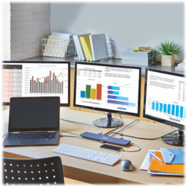 USB-C Dock, Triple Display, 4K HDMI & DP, VGA, USB 3.x (5Gbps)/USB 2.0 Hub, GbE, 100W PD, Black