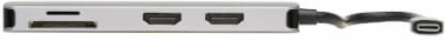 USB-C Dock, Dual Display, 4K 60 Hz HDMI, USB 3.x (5Gbps) Hub, Memory Card, 100W PD Charging, Gray