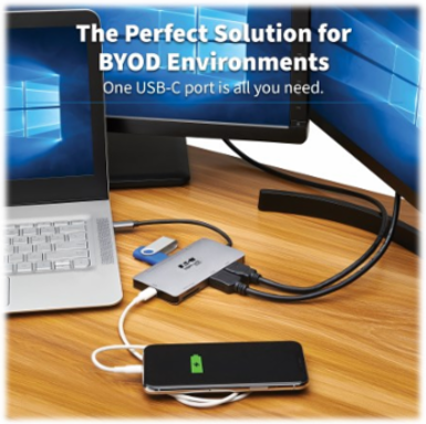 USB-C Dock, Dual Display, 4K 60 Hz HDMI, USB 3.x (5Gbps) Hub, Memory Card, 100W PD Charging, Gray