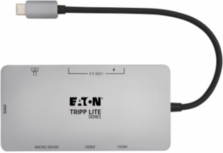 USB-C Dock, Dual Display, 4K 60 Hz HDMI, USB 3.x (5Gbps) Hub, GbE, Memory Card, 100W PD, Gray
