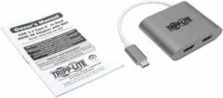 USB-C Dual HDMI 4K Adapter, 3840x2160 @ 30Hz, 2 Ports, Gray