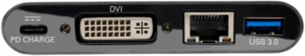 USB-C Multiport Adapter - DVI, USB-A, Gigabit Ethernet, PD Charging, Black