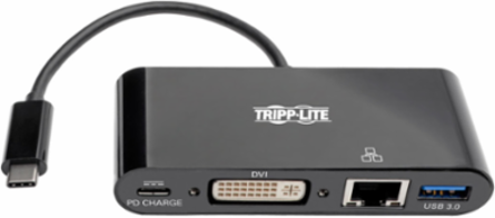 USB-C Multiport Adapter - DVI, USB-A, Gigabit Ethernet, PD Charging, Black