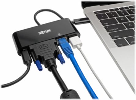 USB-C Multiport Adapter - DVI, USB-A, Gigabit Ethernet, PD Charging, Black