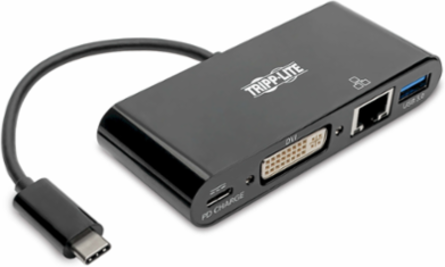 USB-C Multiport Adapter - DVI, USB-A, Gigabit Ethernet, PD Charging, Black
