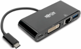 USB-C Multiport Adapter - DVI, USB-A, Gigabit Ethernet, PD Charging, Black