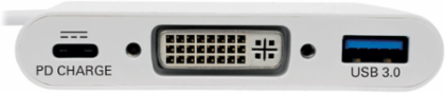 USB-C to DVI Adapter with USB-A Port, 1080p Video, PD Charging, White