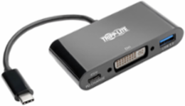 USB-C to DVI Adapter with USB-A Port, 1080p, PD Charging, Black