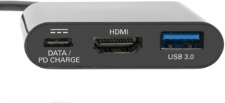 USB-C to HDMI 4K Adapter, 3840 x 2160 @ 30 Hz, USB-A Port, PD Charging, Black