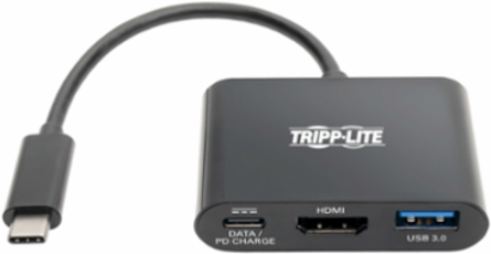 USB-C to HDMI 4K Adapter, 3840 x 2160 @ 30 Hz, USB-A Port, PD Charging, Black