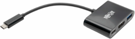 USB-C to HDMI 4K Adapter, 3840 x 2160 @ 30 Hz, USB-A Port, PD Charging, Black