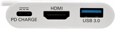 USB-C to HDMI Adapter with USB-A Port, 1080p Video, PD Charging, White