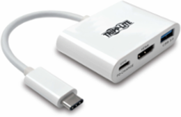 USB-C to HDMI Adapter with USB-A Port, 1080p Video, PD Charging, White