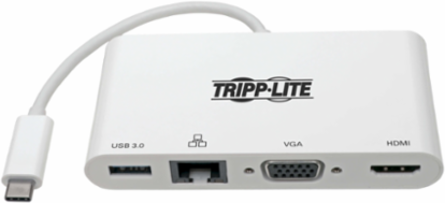 USB-C Multiport Adapter with 4K HDMI, VGA, USB-A, Gigabit Ethernet, White