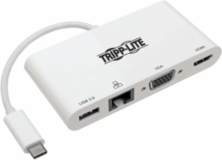 USB-C Multiport Adapter with 4K HDMI, VGA, USB-A, Gigabit Ethernet, White