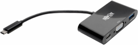 USB-C to VGA Adapter with USB-A Hub, 1080p, PD Charging, Black