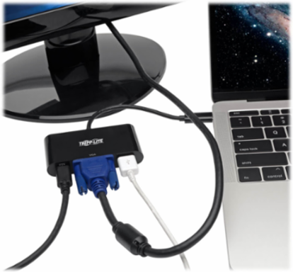USB-C to VGA Adapter with USB-A Hub, 1080p, PD Charging, Black