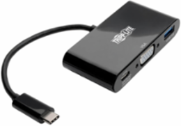 USB-C to VGA Adapter with USB-A Hub, 1080p, PD Charging, Black